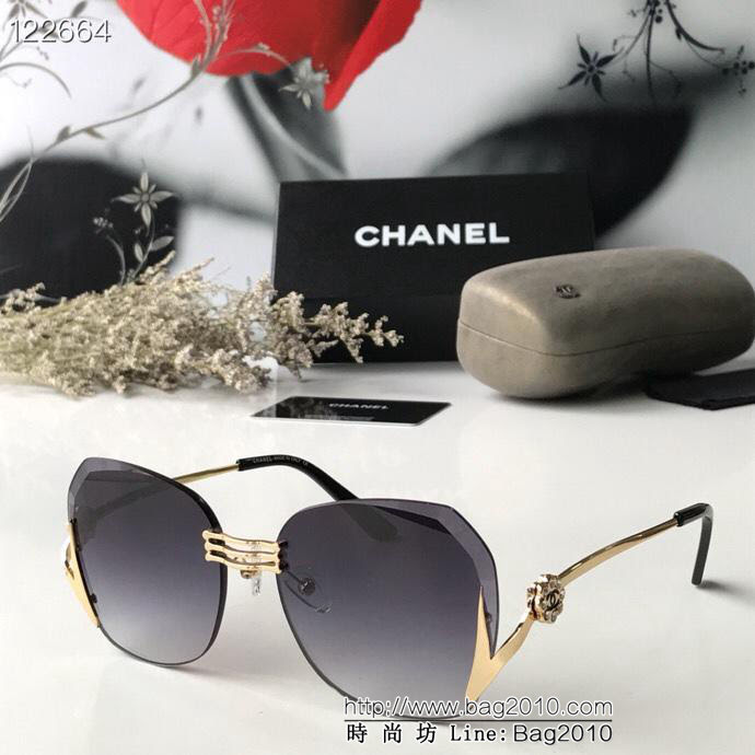 CHANEL香奈兒 2019新款 鏡腿山茶花雙C圖案 無框水晶切邊 女款太陽鏡  lly1229